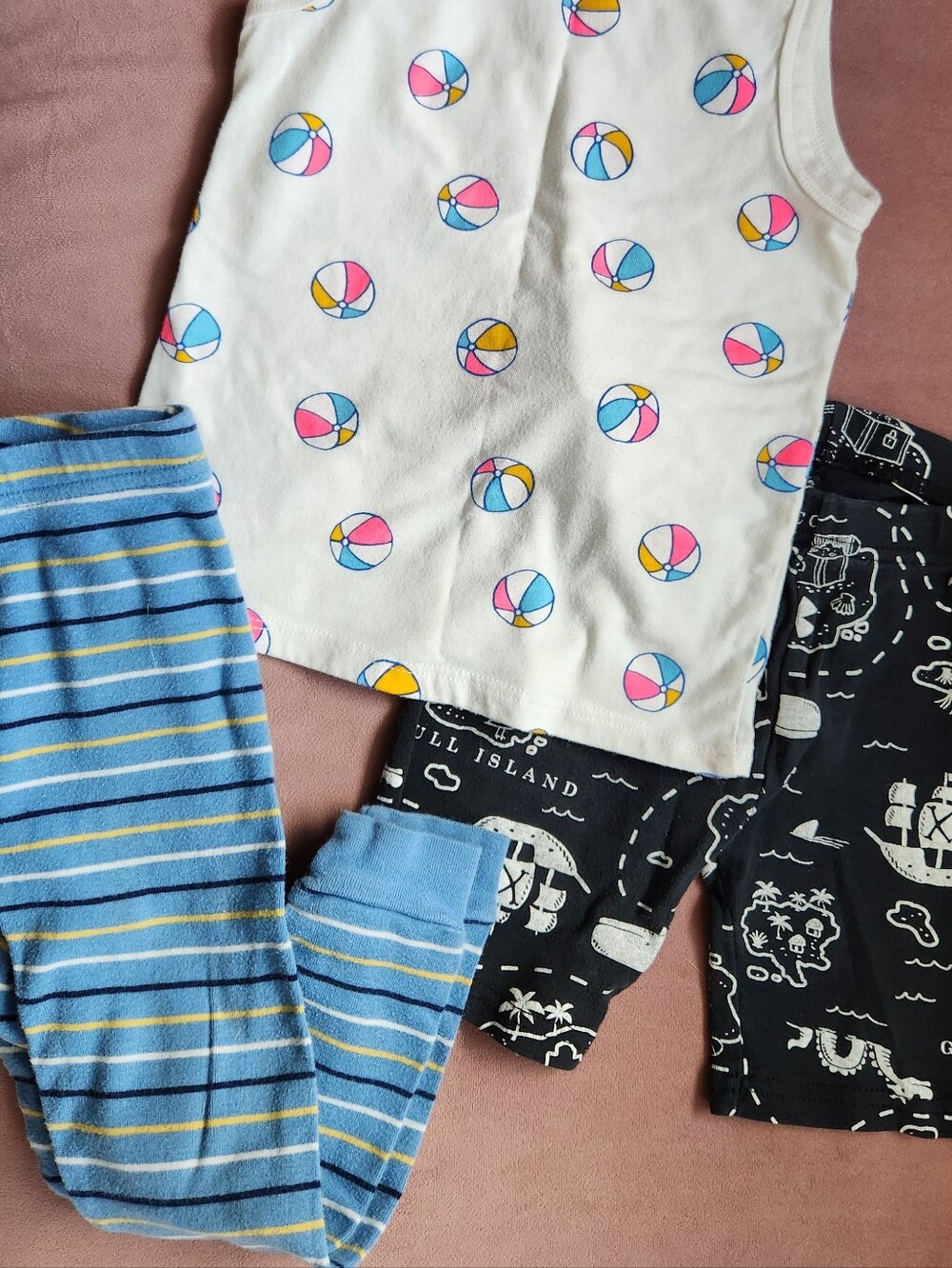 Cat & Jack Beach Ball Tank, Carter's Blue Striped Pants & Treasure Map Shorts